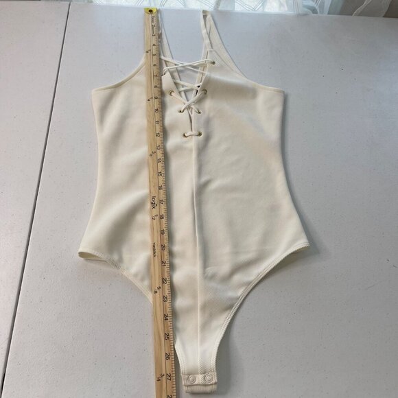 Express White Lace Up Bodysuit Women's S As Seen On Kourtney Kardashian - Picture 9 of 10